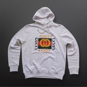 Retro Design White Cotton Hoodie,Size 2XL